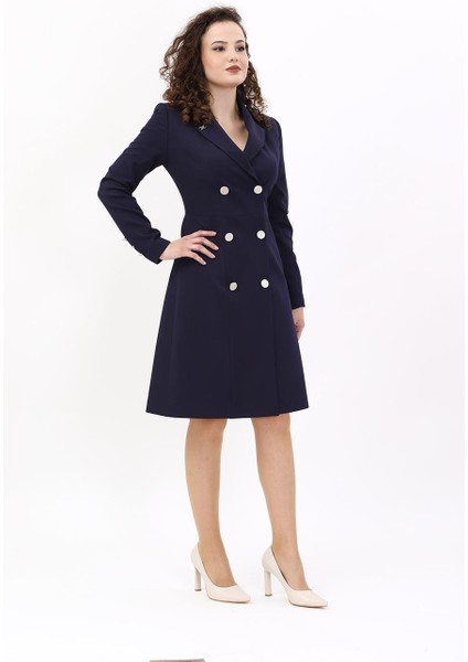 Erkek Yaka Kuruvaze Uzun Kol Elbise-Lacivert indirimleri