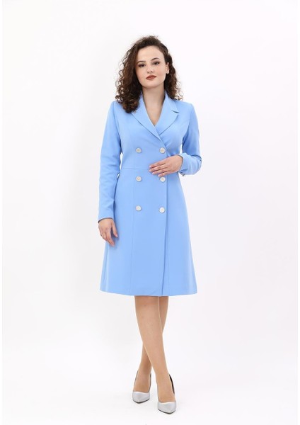 Erkek Yaka Kuruvaze Uzun Kol Elbise-Gökyüzü fiyatları