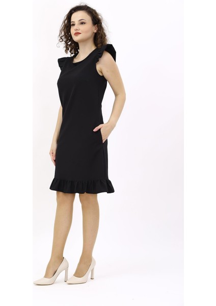 Fırfırlı Elbise-Siyah fırsatları