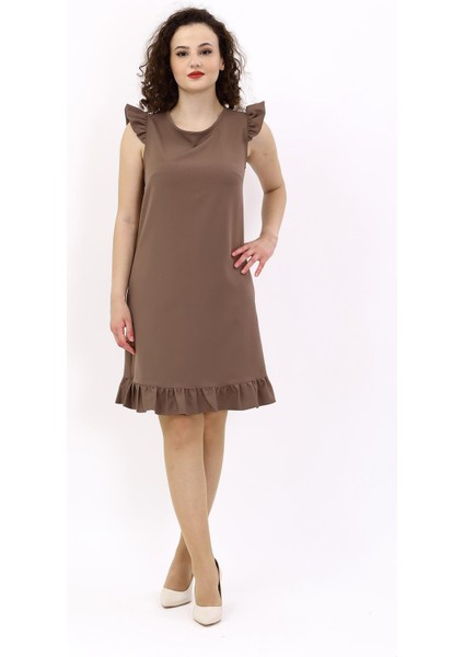 Fırfırlı Elbise-Kestane