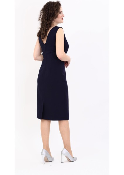 Kokteyl Sıfır Kol Elbise-Lacivert fiyatları