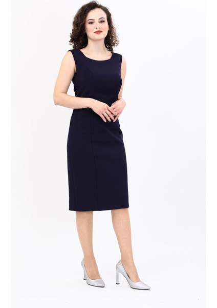 Kokteyl Sıfır Kol Elbise-Lacivert indirimleri