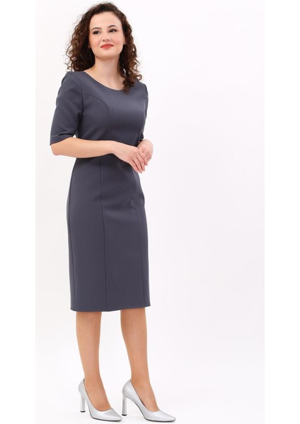 Kokteyl Kısa Kol Elbise-Füme