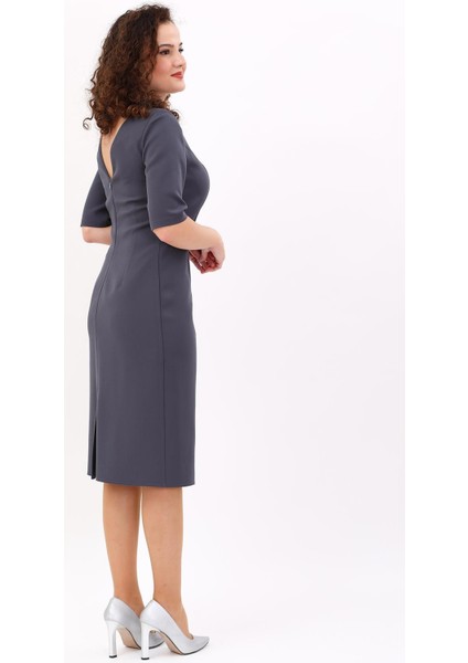 Kokteyl Kısa Kol Elbise-Füme modelleri