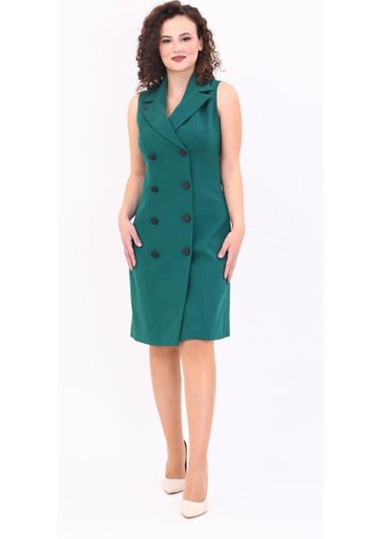 Erkek Yaka Kuruvaze Elbise-Zümrüt