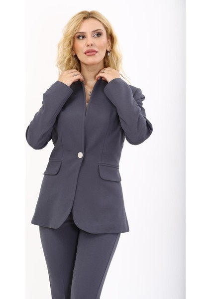 Kendinden Dik Yakalı Ceket-Füme