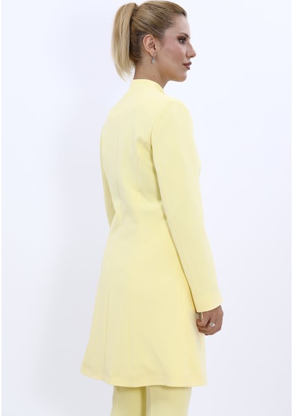 Kendinden Dik Yakalı Tek Düğmeli Uzun Ceket-Sarı modelleri