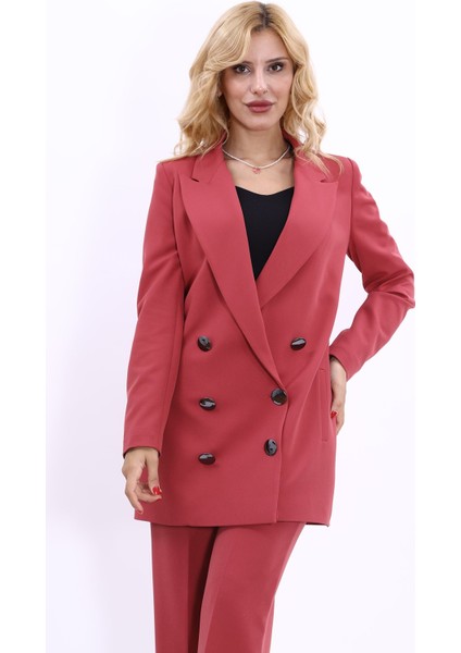 Erkek Yaka Kuruvaze Uzun Ceket-Kiremit