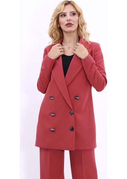 Erkek Yaka Kuruvaze Uzun Ceket-Kiremit indirimleri