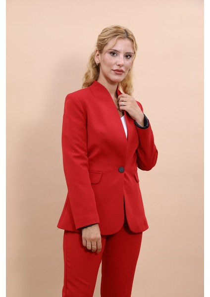 Kendinden Dik Yakalı Ceket-Kırmızı modelleri