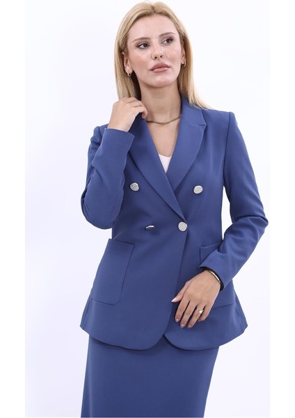 Erkek Yaka Torba Cepli Klasik Ceket-Indigo