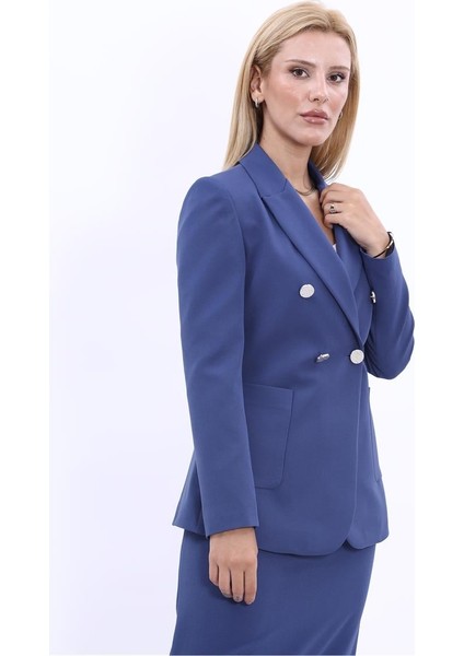 Erkek Yaka Torba Cepli Klasik Ceket-Indigo fırsatları