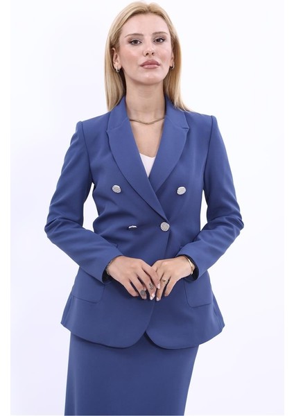 Erkek Yaka Torba Cepli Klasik Ceket-Indigo indirimleri