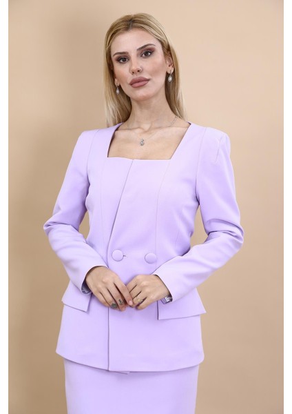 Kare Yaka Ceket-Menekşe indirimleri