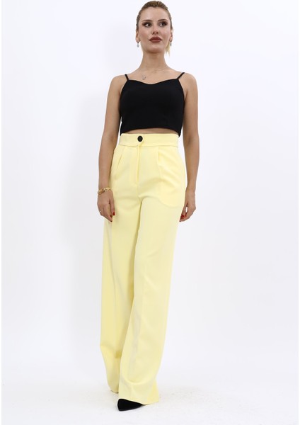 Korsaj Kemer Palazzo Pantolon-Sarı