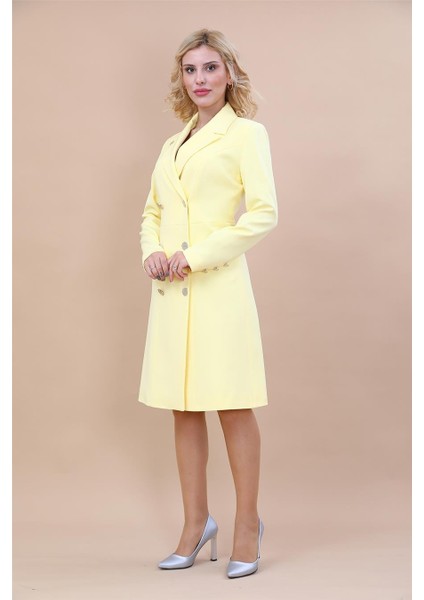 Erkek Yaka Kuruvaze Uzun Kol Elbise-Sarı