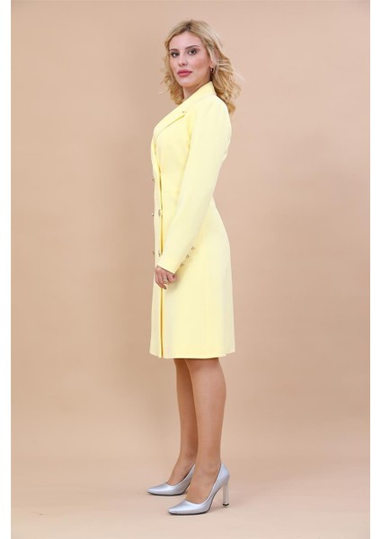 Erkek Yaka Kuruvaze Uzun Kol Elbise-Sarı modelleri