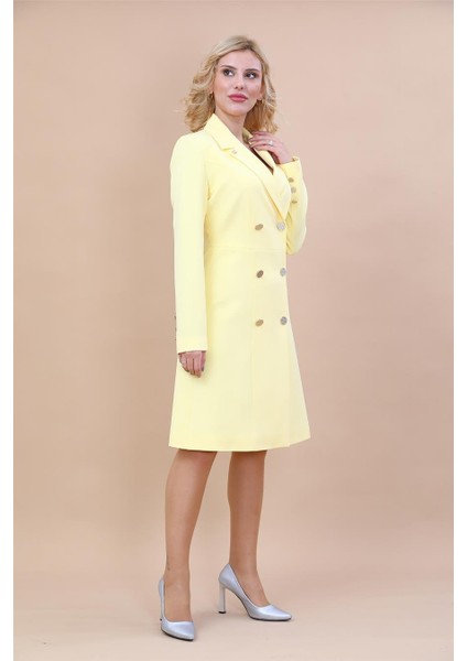 Erkek Yaka Kuruvaze Uzun Kol Elbise-Sarı fırsatları