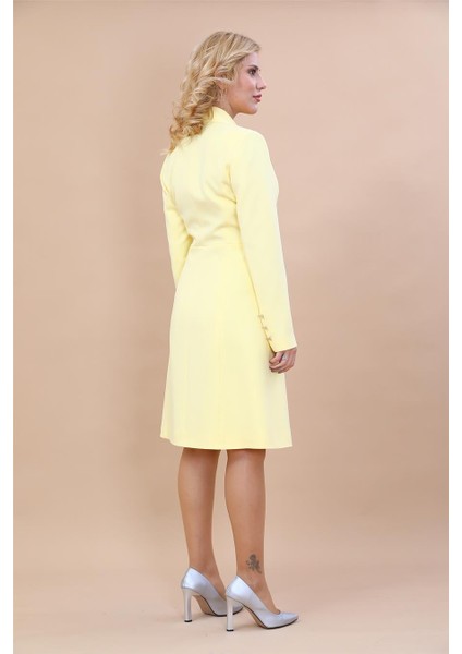 Erkek Yaka Kuruvaze Uzun Kol Elbise-Sarı indirimleri