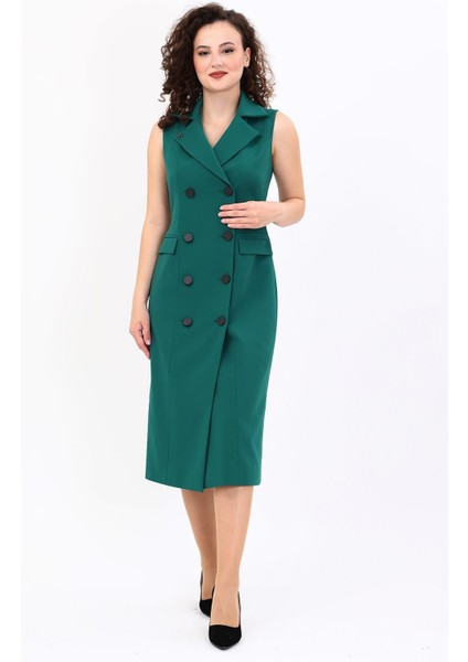 Erkek Yaka Kuruvaze Kolsuz Elbise-Zümrüt
