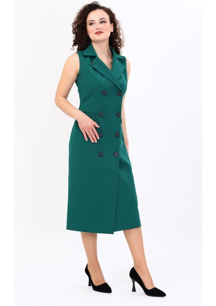 Erkek Yaka Kuruvaze Kolsuz Elbise-Zümrüt modelleri