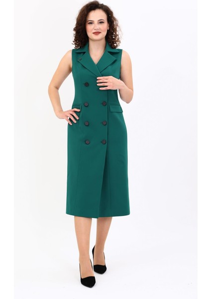 Erkek Yaka Kuruvaze Kolsuz Elbise-Zümrüt fırsatları