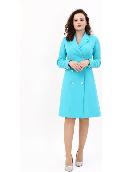 Erkek Yaka Kuruvaze Uzun Kol Elbise-Turkuaz modelleri