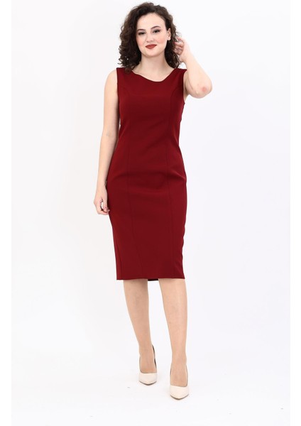 Kokteyl Sıfır Kol Elbise-Bordo