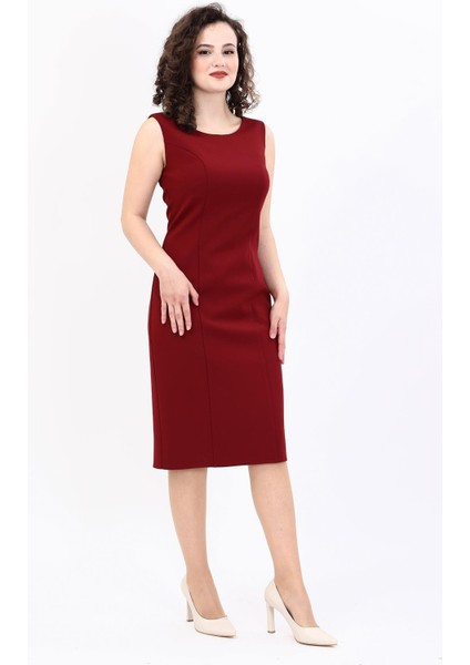 Kokteyl Sıfır Kol Elbise-Bordo modelleri