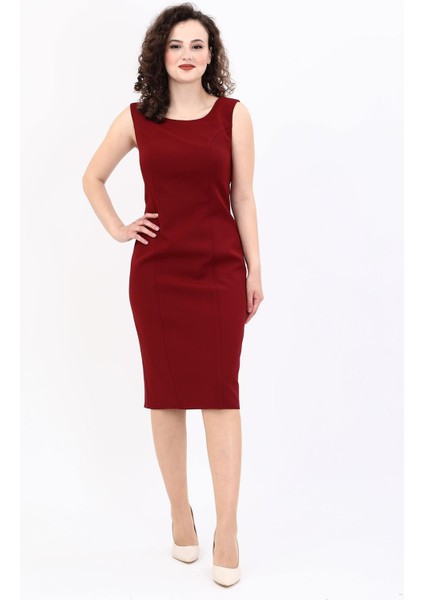 Kokteyl Sıfır Kol Elbise-Bordo fırsatları