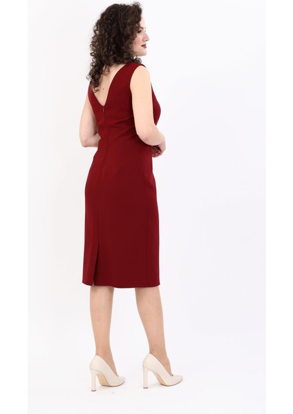 Kokteyl Sıfır Kol Elbise-Bordo indirimleri