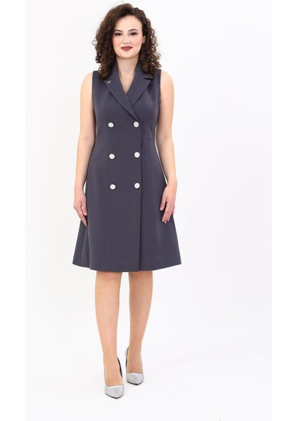 Erkek Yaka Belden Kesik Kuruvaze Elbise-Füme fırsatları