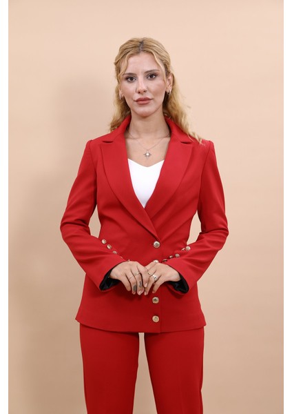 Erkek Yaka Düğme Detaylı Ceket-Kırmızı fiyatları