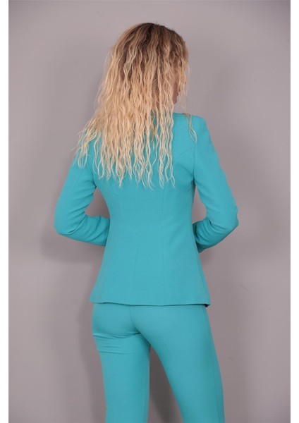 V Yaka Boydan Kuplu Kılasik Ceket-Turkuaz modelleri