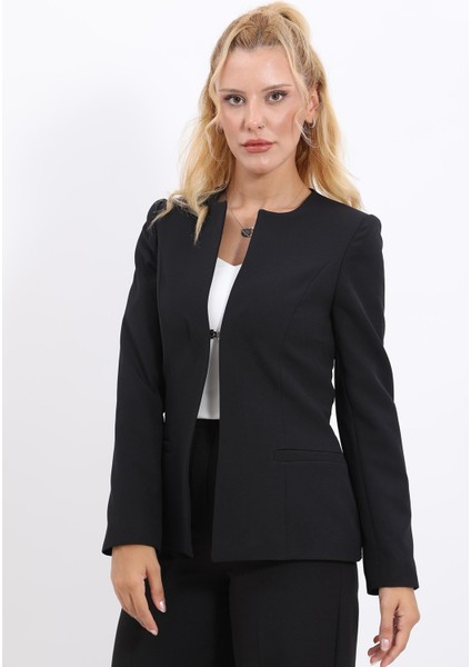 Oval Yaka Yandan Kuplu Klasik Ceket-Siyah