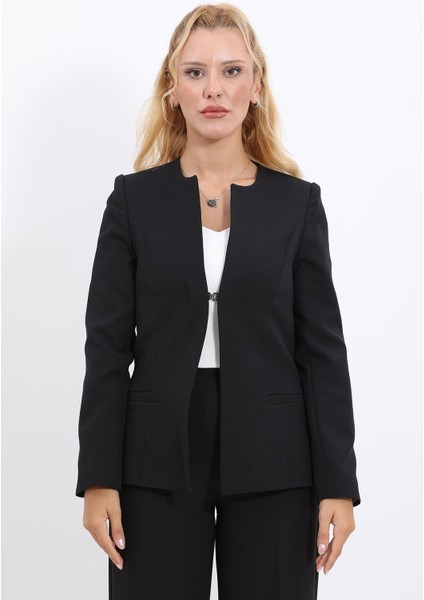 Oval Yaka Yandan Kuplu Klasik Ceket-Siyah fiyatları