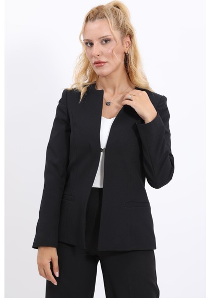 Oval Yaka Yandan Kuplu Klasik Ceket-Siyah modelleri
