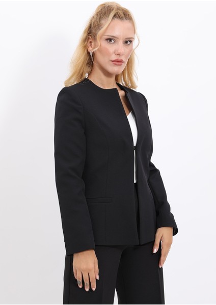 Oval Yaka Yandan Kuplu Klasik Ceket-Siyah fırsatları