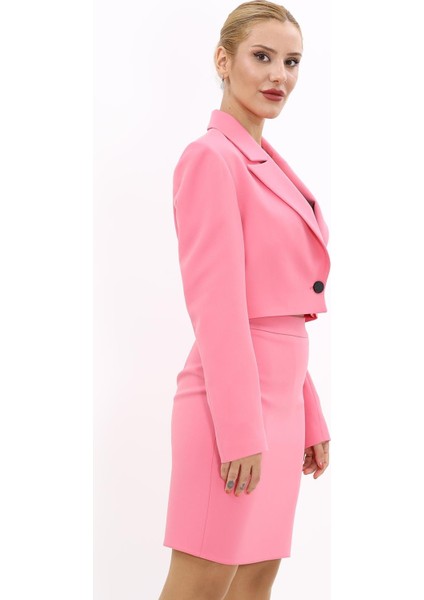 Erkek Yaka Tek Düğmeli Kısa Ceket-Pembe fırsatları