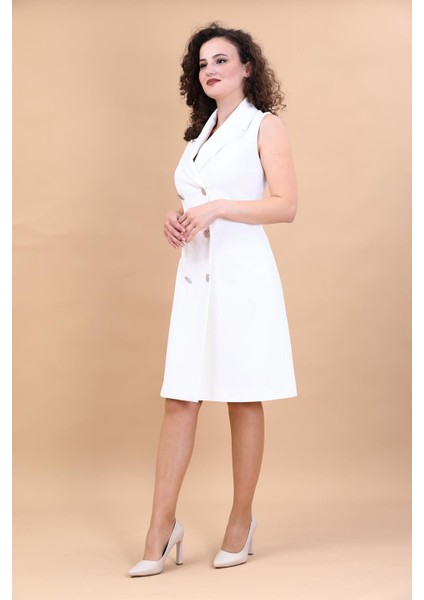 Erkek Yaka Belden Kesik Kuruvaze Elbise-Beyaz fiyatları