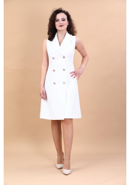 Erkek Yaka Belden Kesik Kuruvaze Elbise-Beyaz fırsatları