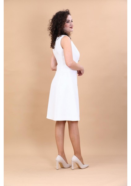 Erkek Yaka Belden Kesik Kuruvaze Elbise-Beyaz indirimleri