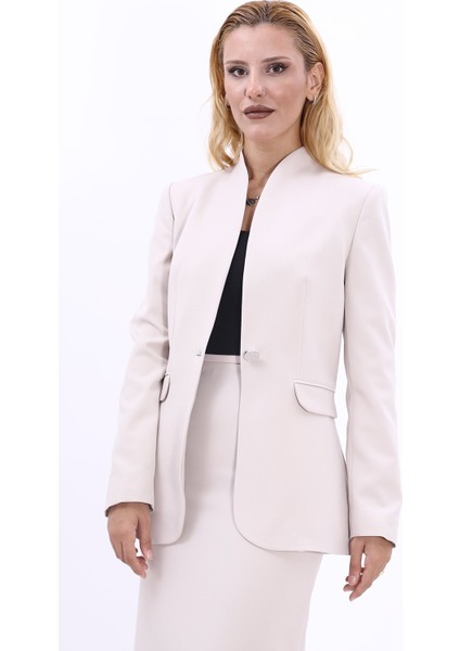 Kendinden Dik Yakalı Ceket-Bej modelleri