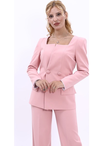 Kare Yaka Ceket-Pudra