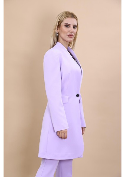 Kendinden Dik Yakalı Tek Düğmeli Uzun Ceket-Menekşe fiyatları