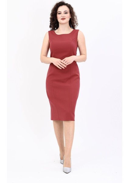 Kokteyl Sıfır Kol Elbise-Kiremit