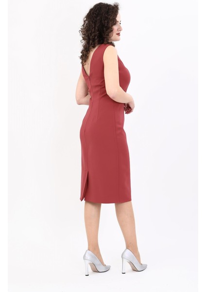 Kokteyl Sıfır Kol Elbise-Kiremit indirimleri