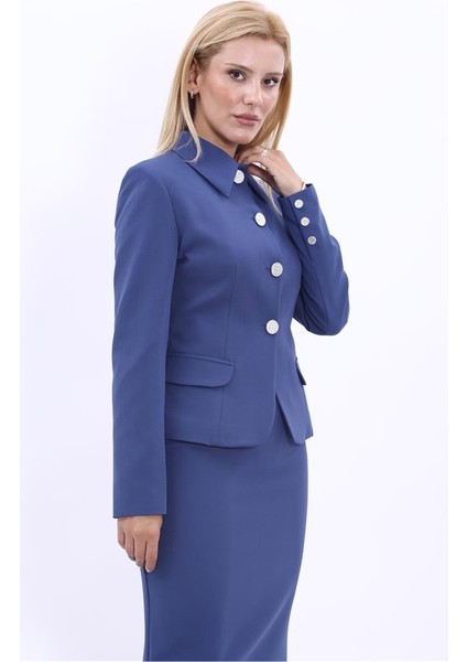 Gömlek Yaka Klasik Ceket-Indigo