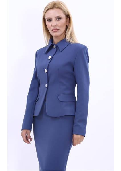 Gömlek Yaka Klasik Ceket-Indigo fırsatları