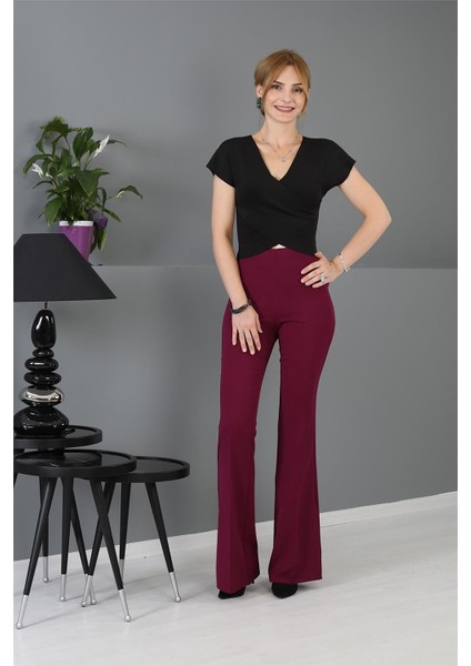 Ispanyol Paça Pantolon-Mürdüm modelleri